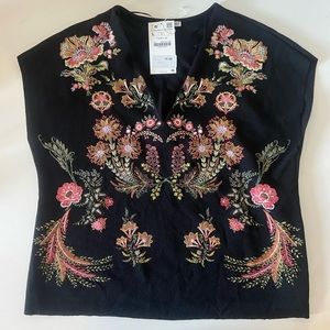 Zara embroidered Top Black with Warm colored detailing